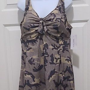 Meet Curve Camo Tankini Multi Green  Underwire Padded Cups 1 Piece Swimsuit